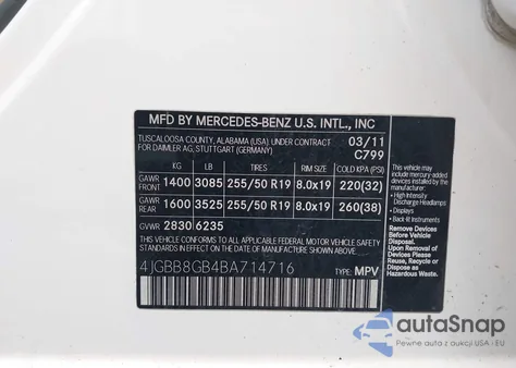 2011 Mercedes-Benz Ml 350 4Matic z USA, uszkodzony, nr VIN 4JGBB8GB4BA714716